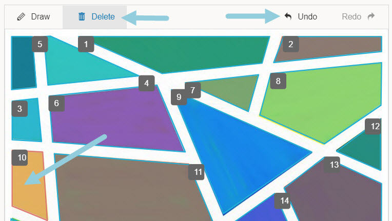 An uploaded image with hotspots calling out the options to delete and udno.