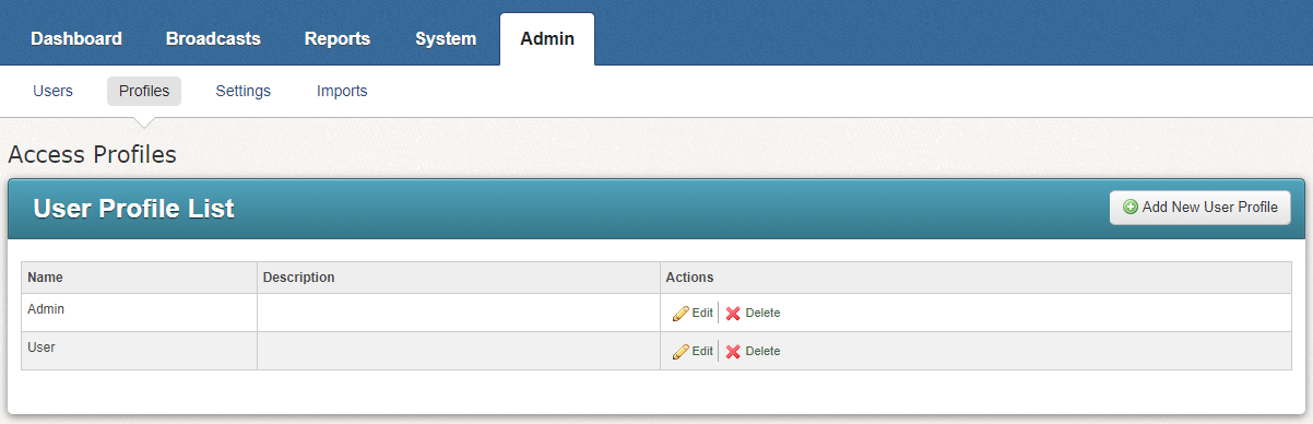 Admin - Profiles window