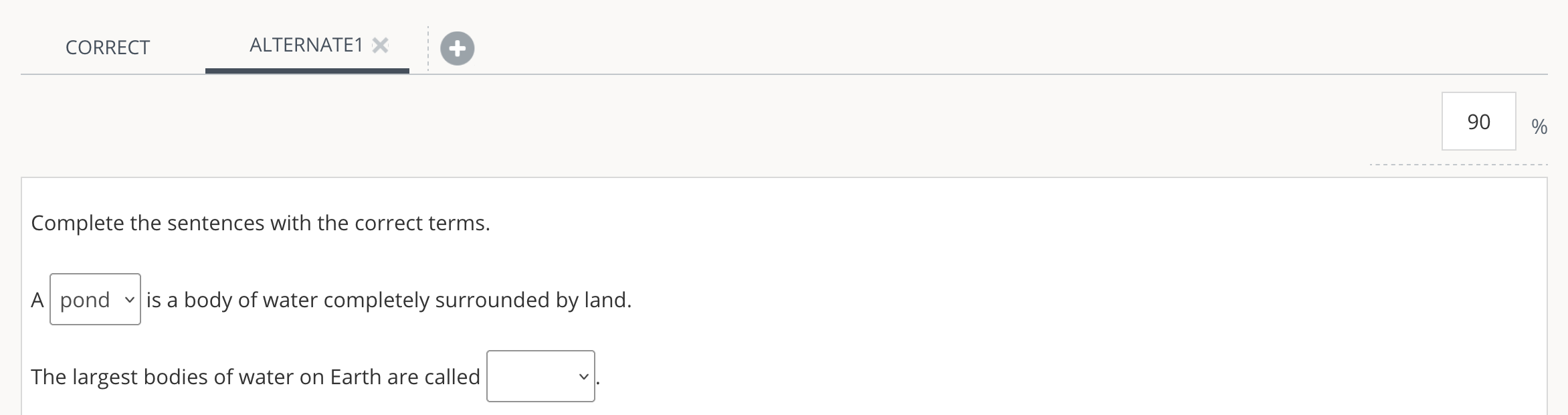 An example of alternate correct answers setup .
