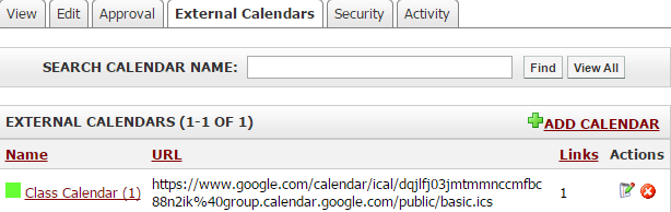 External Calendars tab