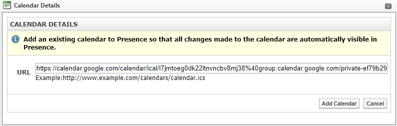 Calendar details window
