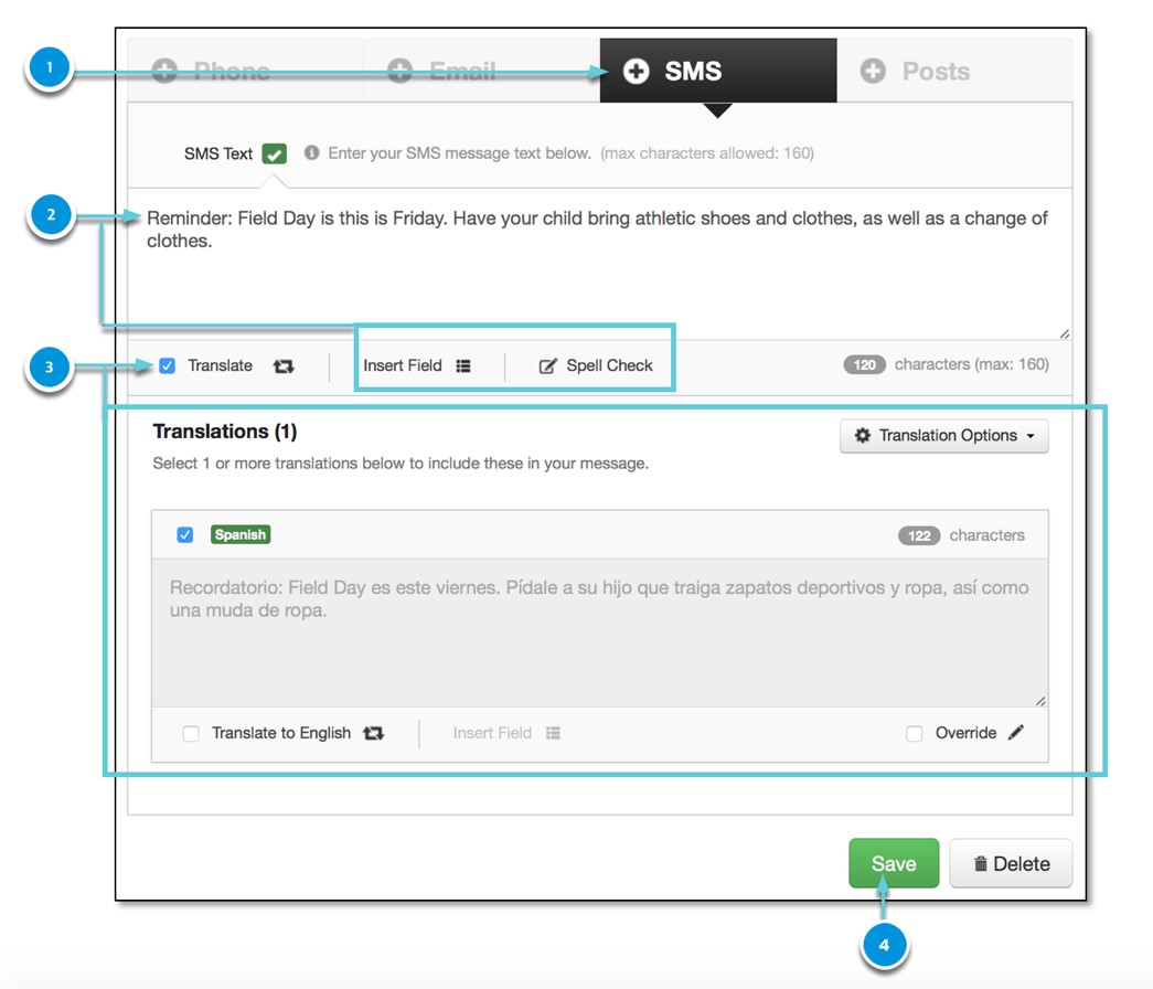 New Broadcast - SMS tab