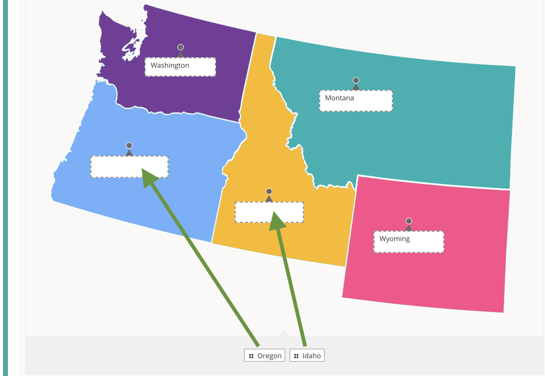 The correct answer setup highlighting how to move possible responses to the appropriate response boxes.