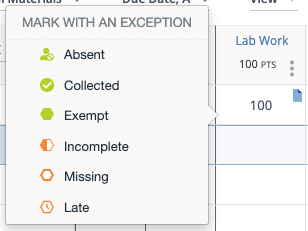 A list of exceptions from the flag menu.
