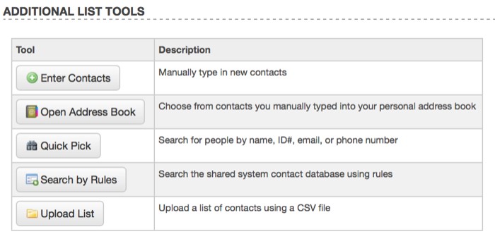 Additional List Tools window