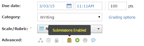 Assignment settings with submissions enabled