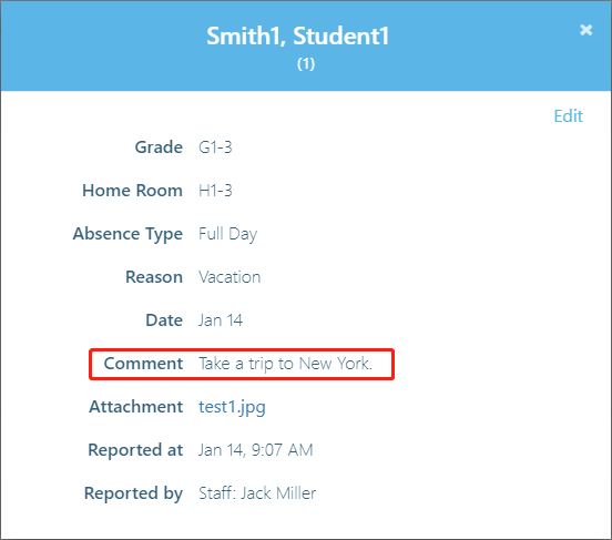 Absent Student window sample - 1
