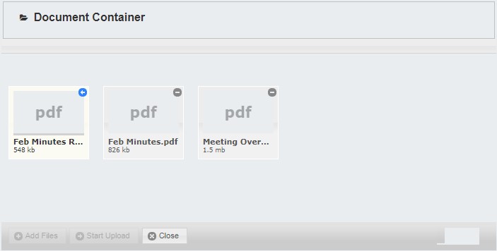 Add Files - Document Container window with files uploaded