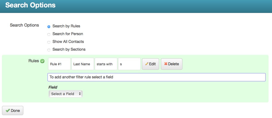 Search Options window