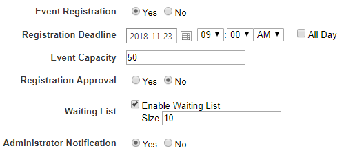 Event Registration section