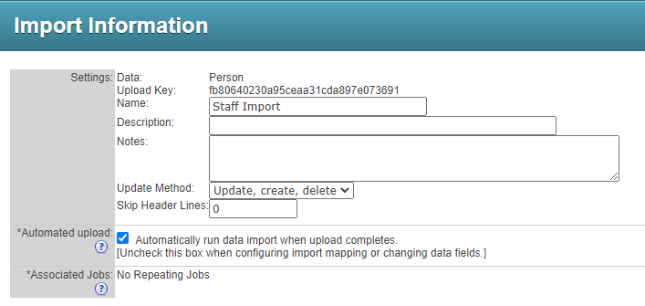 Import Information window