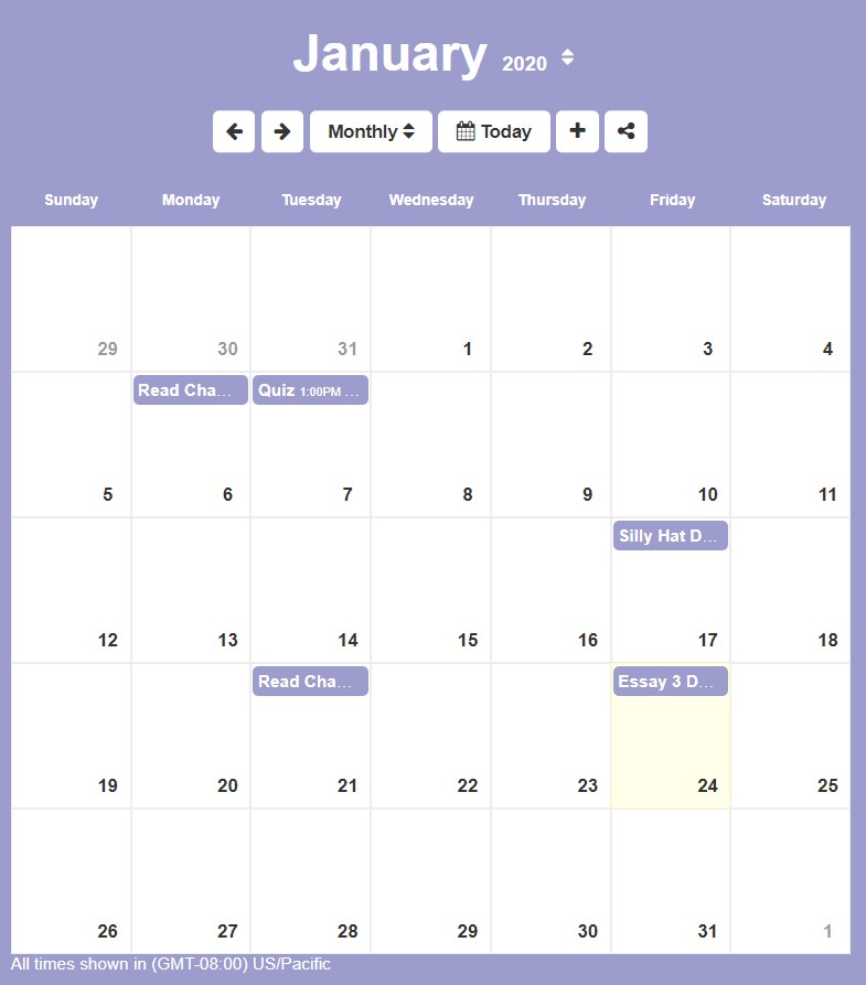 Classroom Calendar window