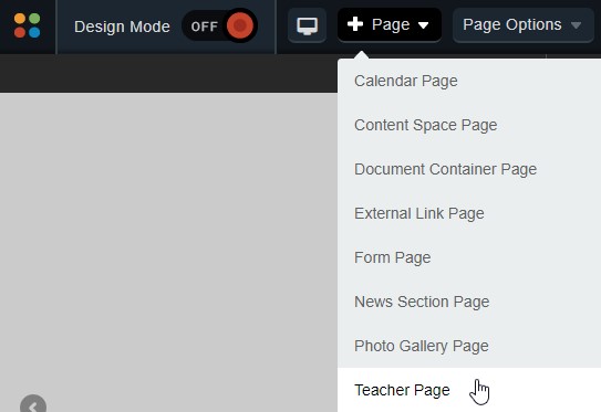 Teacher Page menu
