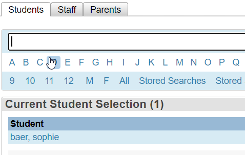 Students or Staff Selection Window
