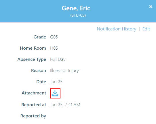 Absent Student window sample - 2