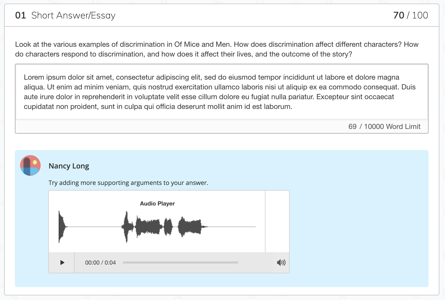 The student view of a submissions with feedback to review.