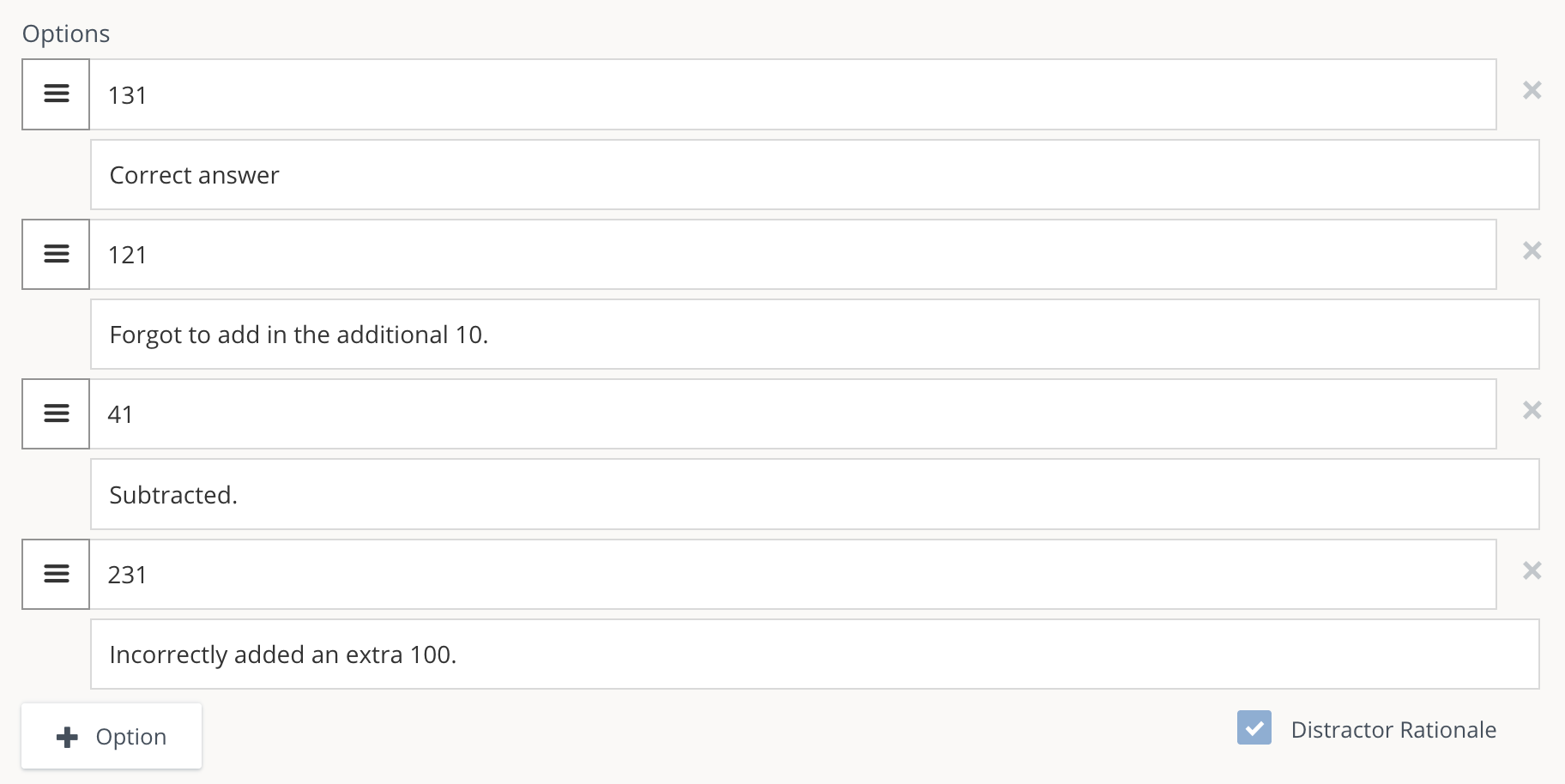 Answer options with rationales added for each