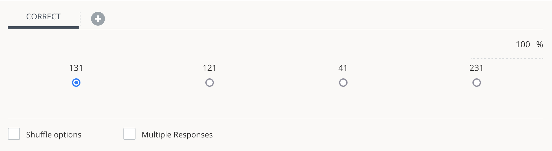 Correct answer set up with a radio button under layout and four columns
