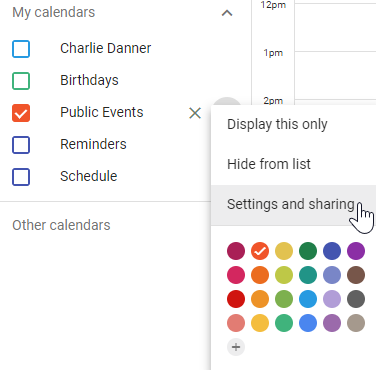 Google Calendar settings