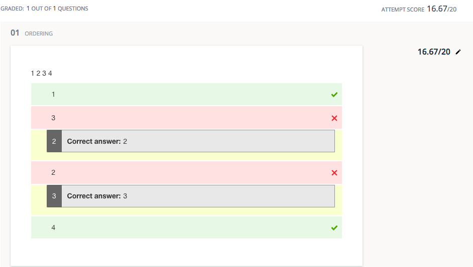 An example with some responses in their correct slots