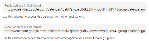 Public and Secret addresses in iCal format