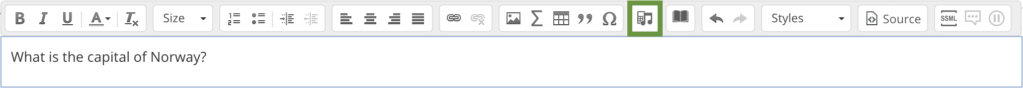 Rich text editor toolbar with the Tools button highlighted