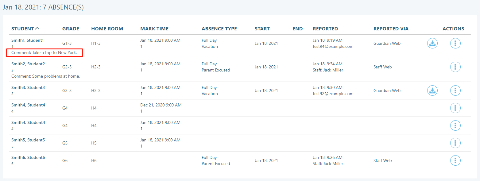Absences page sample - 1