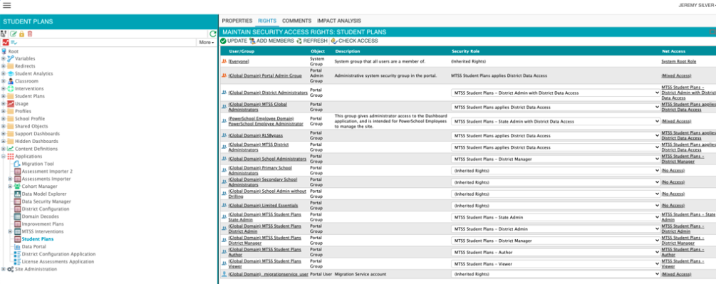 Security access rights - MTSS Student Plans