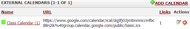 Delete External Calendars window