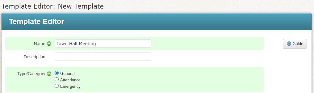 Template Editor window