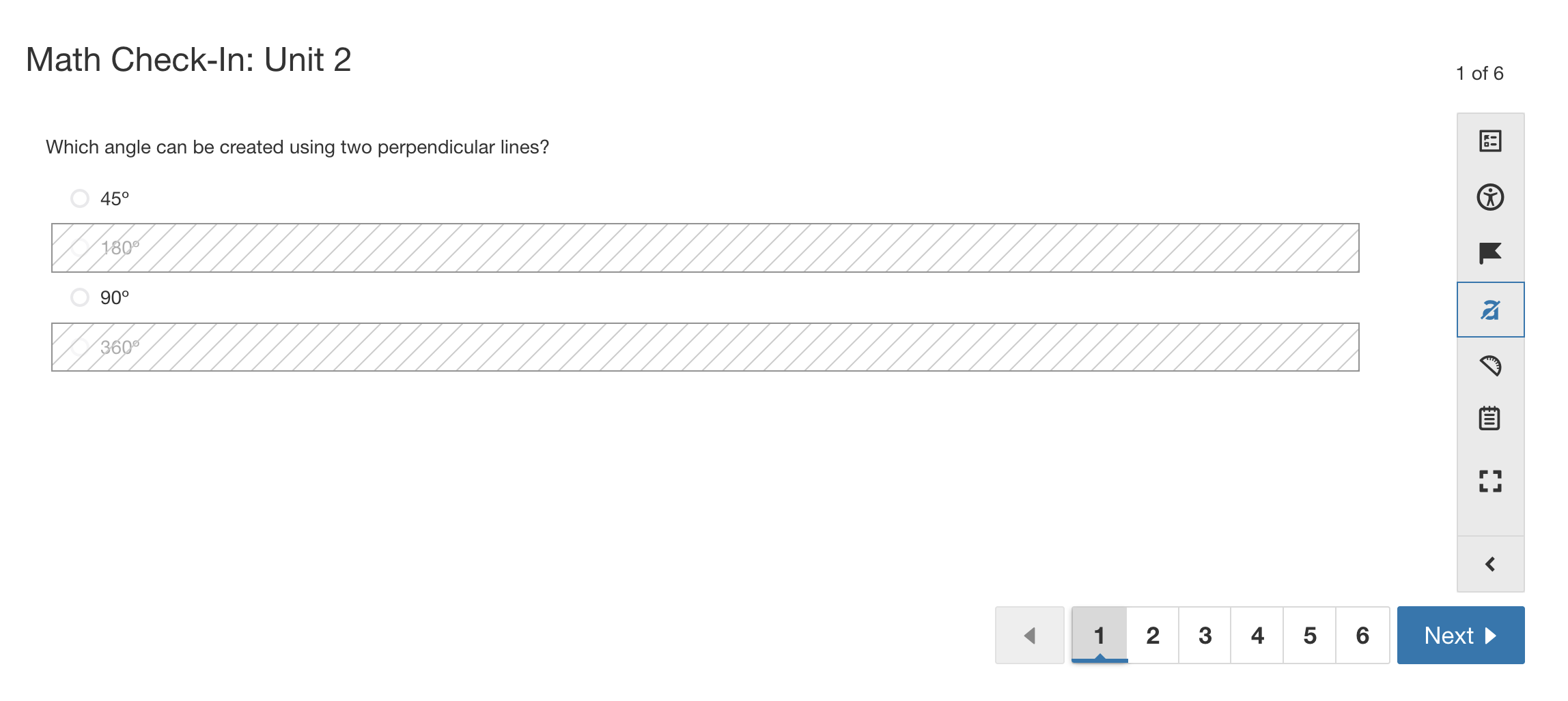 Assessment question with the Eliminate Choices tool in use, showing an answer choices marked as eliminated.