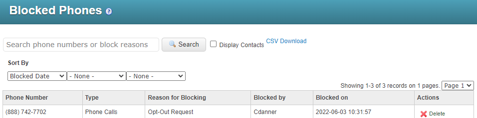 Blocked Phones