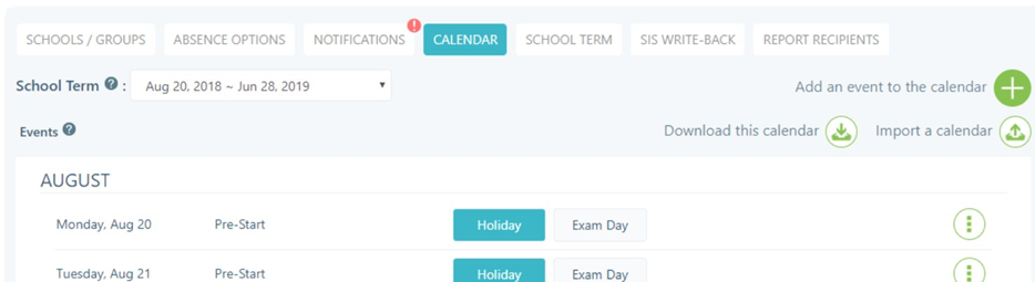 Calendar tab