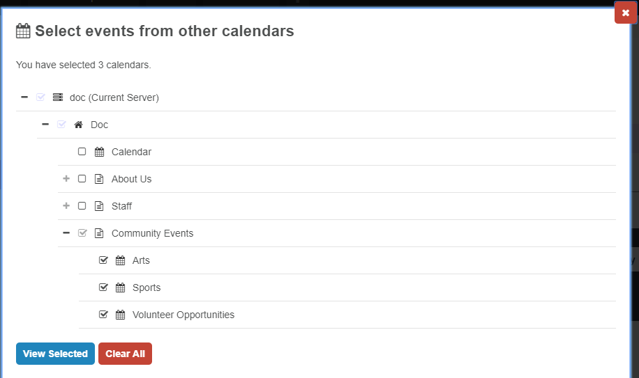 Select events from other calendars