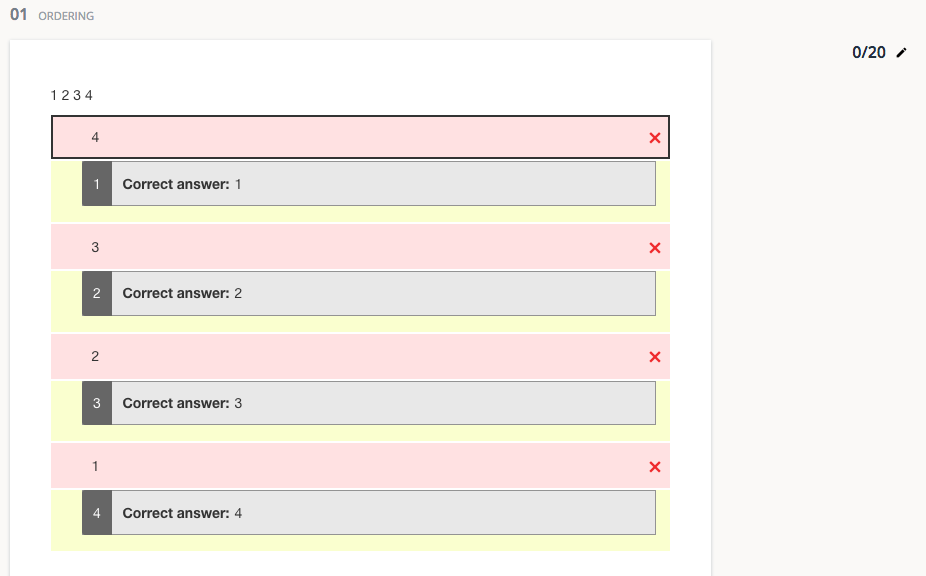An ordering question with no options in their correct relative positions.