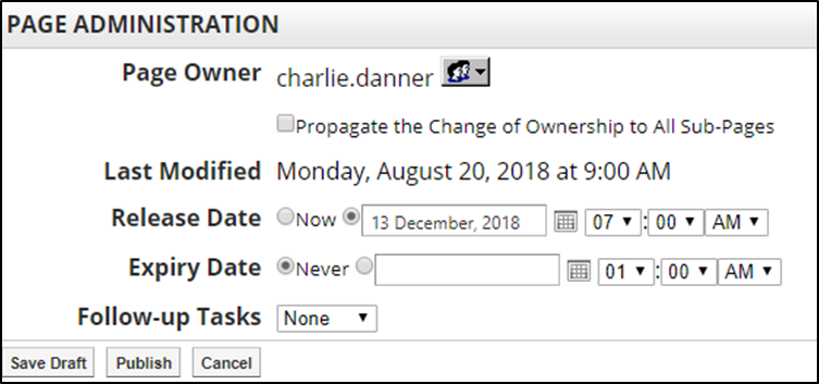 Page Administration window