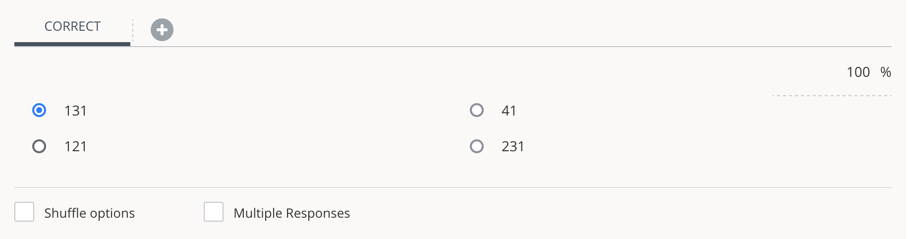 Correct answer set up with a standard layout and two columns