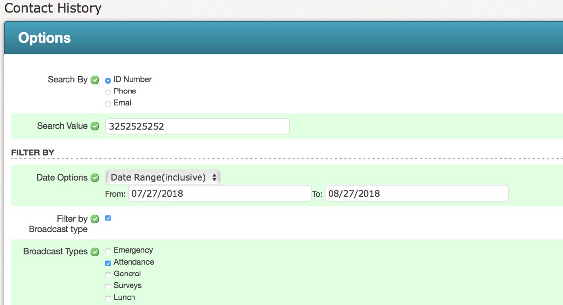 Contact History window
