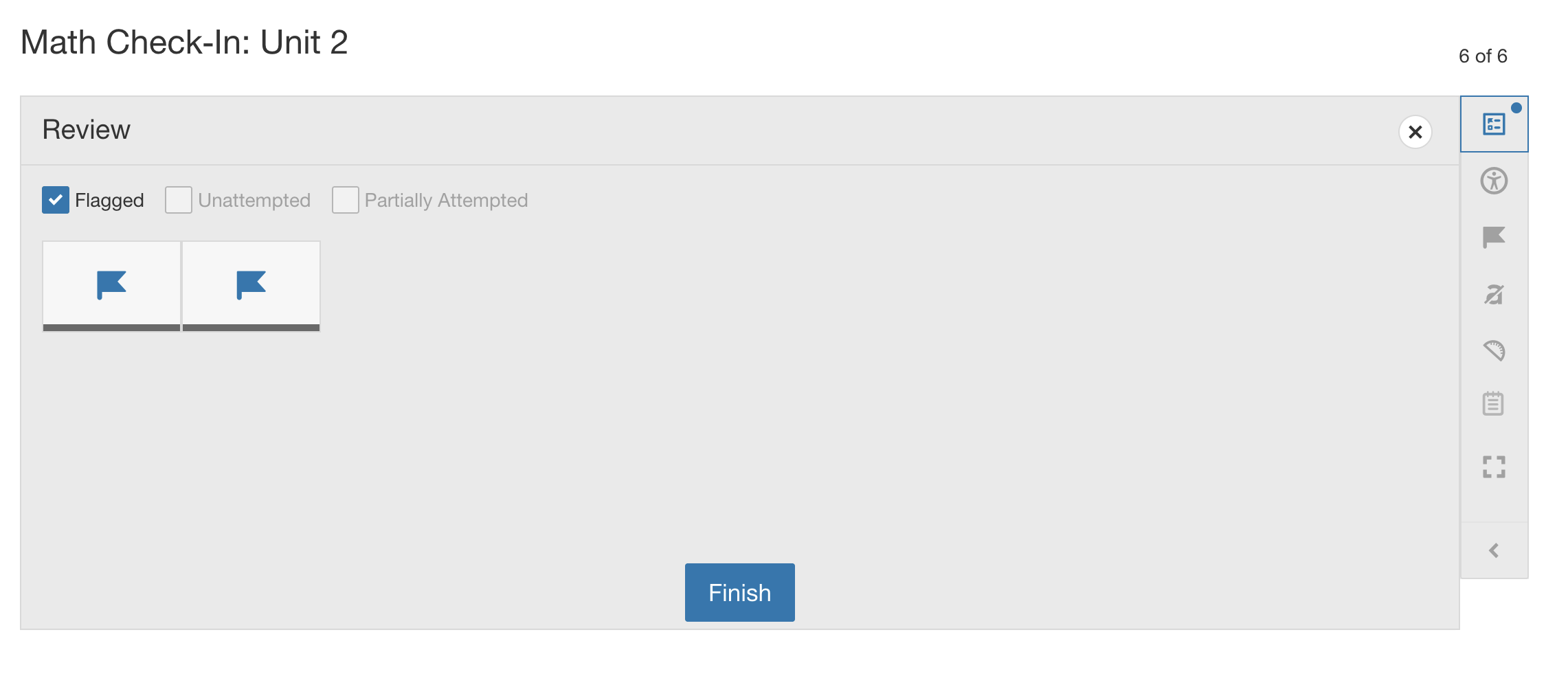 The Review screen showing flagged questions.