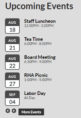 Upcoming Events window