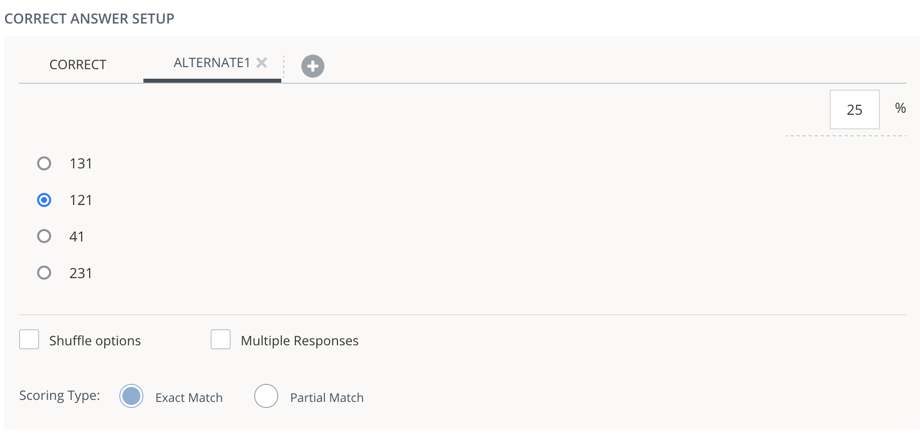 An alternate answer set to 25 percent