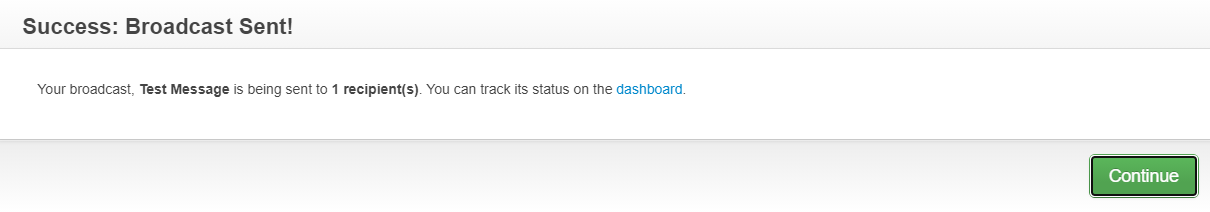Broadcast Sent Success Message window