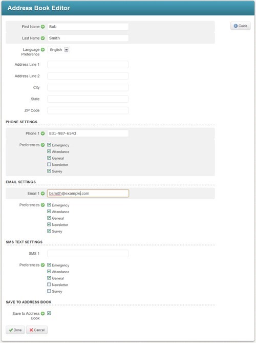 Address Book Editor window