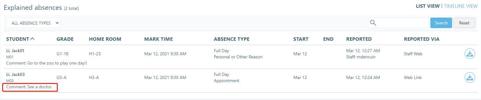 Explained Absences sample - 1