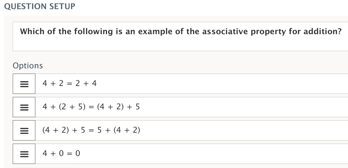 A question setup with simple and complex math equations as Options.